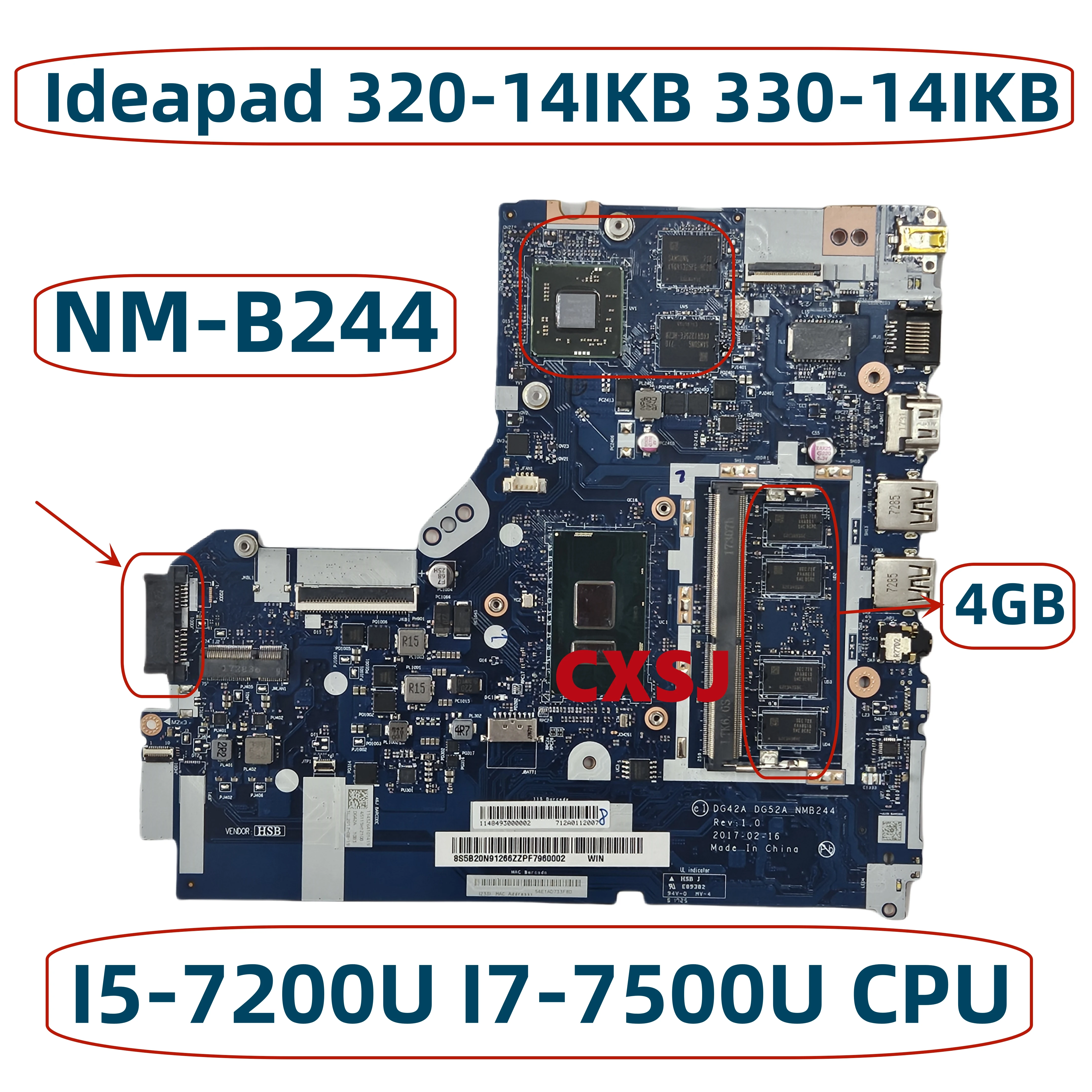 DG42A DG52A NMB244 NM-B244 For Lenovo 320-14IKB 14 Inch Laptop Motherboard With i3 i5 i7 CPU R5 M530 2GB-GPU 4GB-RAM mainboard