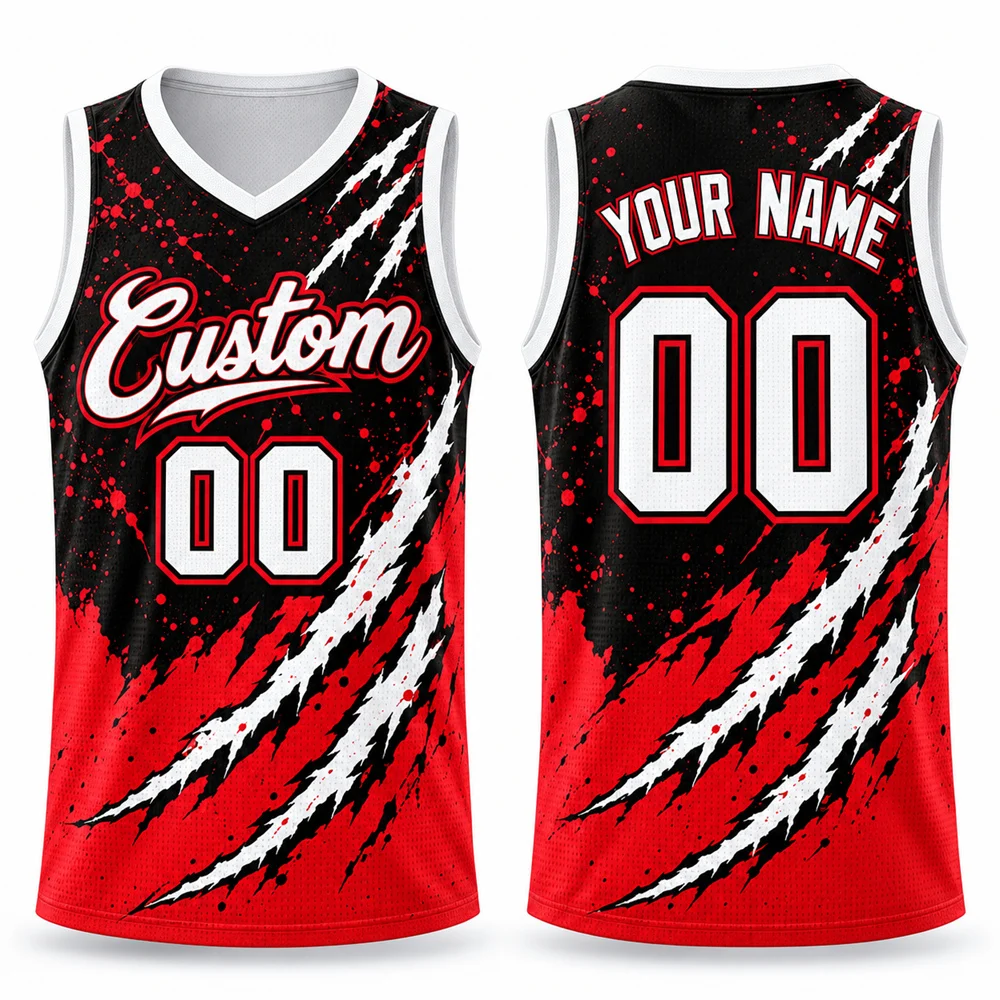 Customized Claw Scratch Basketball Vest Name Number for Men Quick Dry Paint Splash Pattern 3D Print Basketball Jersey Fashion