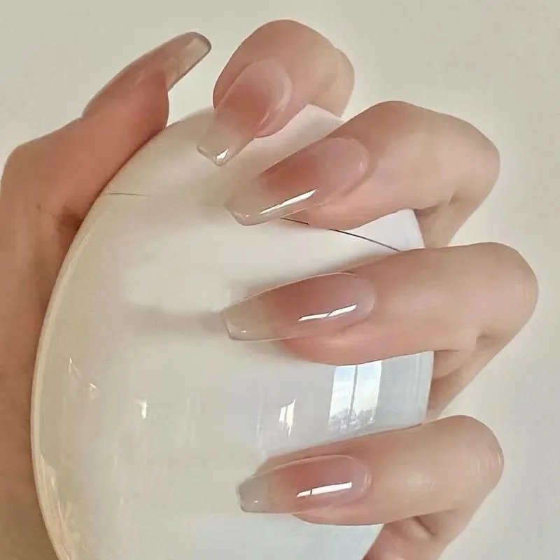 

24 шт., нюдовые накладные ногти Ombré — длинная квадратная форма с румянами и градиентом, легкие элегантные накладные ногти для женщин и девочек