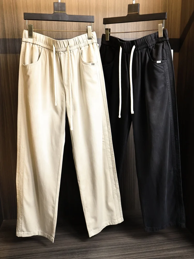 

Slimming Straight Leg Casual Pants Men's Spring Fashion Urban Style Breathable Comfortable Lenzing Fiber Blend Elastic Waist