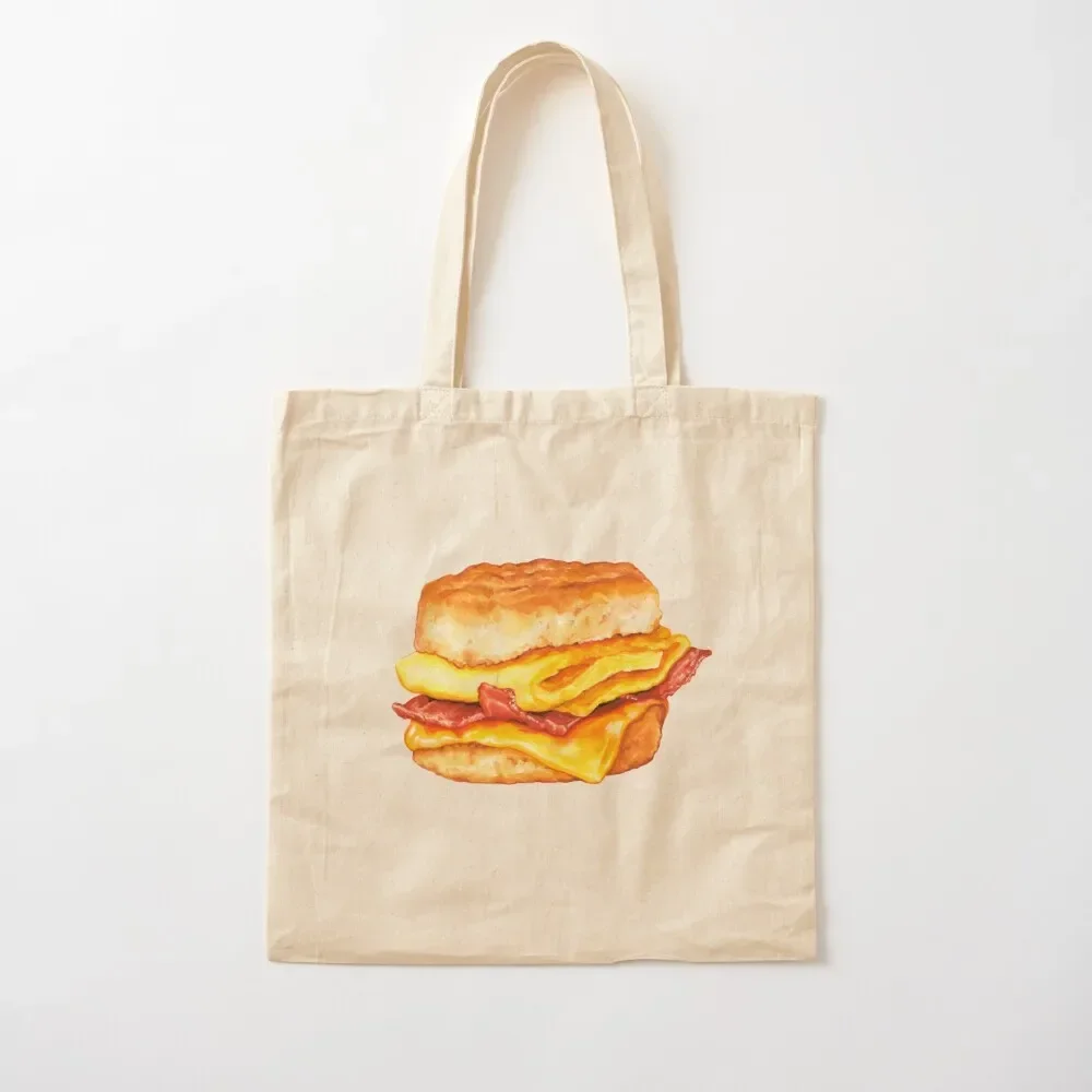 

Bacon Egg & Cheese Sandwich Pattern - White Tote Bag Canvas Bag Canvas Tote Bags Custom Canvas Bag