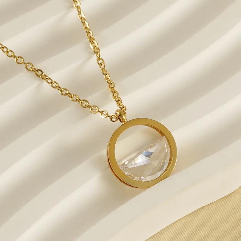 New ins Stainless Steel 18K Zircon Pendant Necklace For Women Girls Hollow Transparent Heart Necklaces Fashion Jewelry Gift