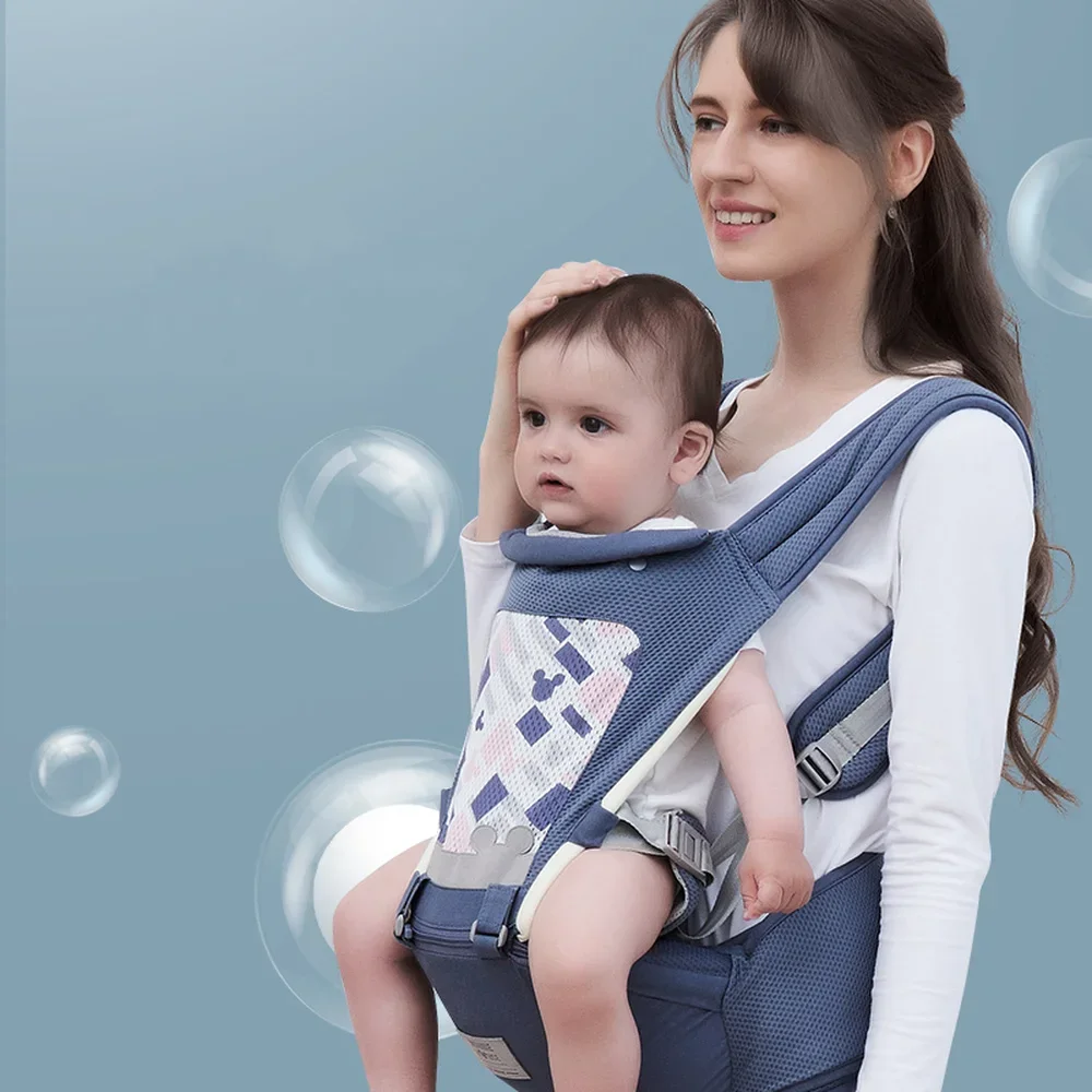 Disney Baby Carrier with Hip Seat Breathable & Detachable Design Adjustable Strap Side Pockets Ergonomic Baby Safety Stool