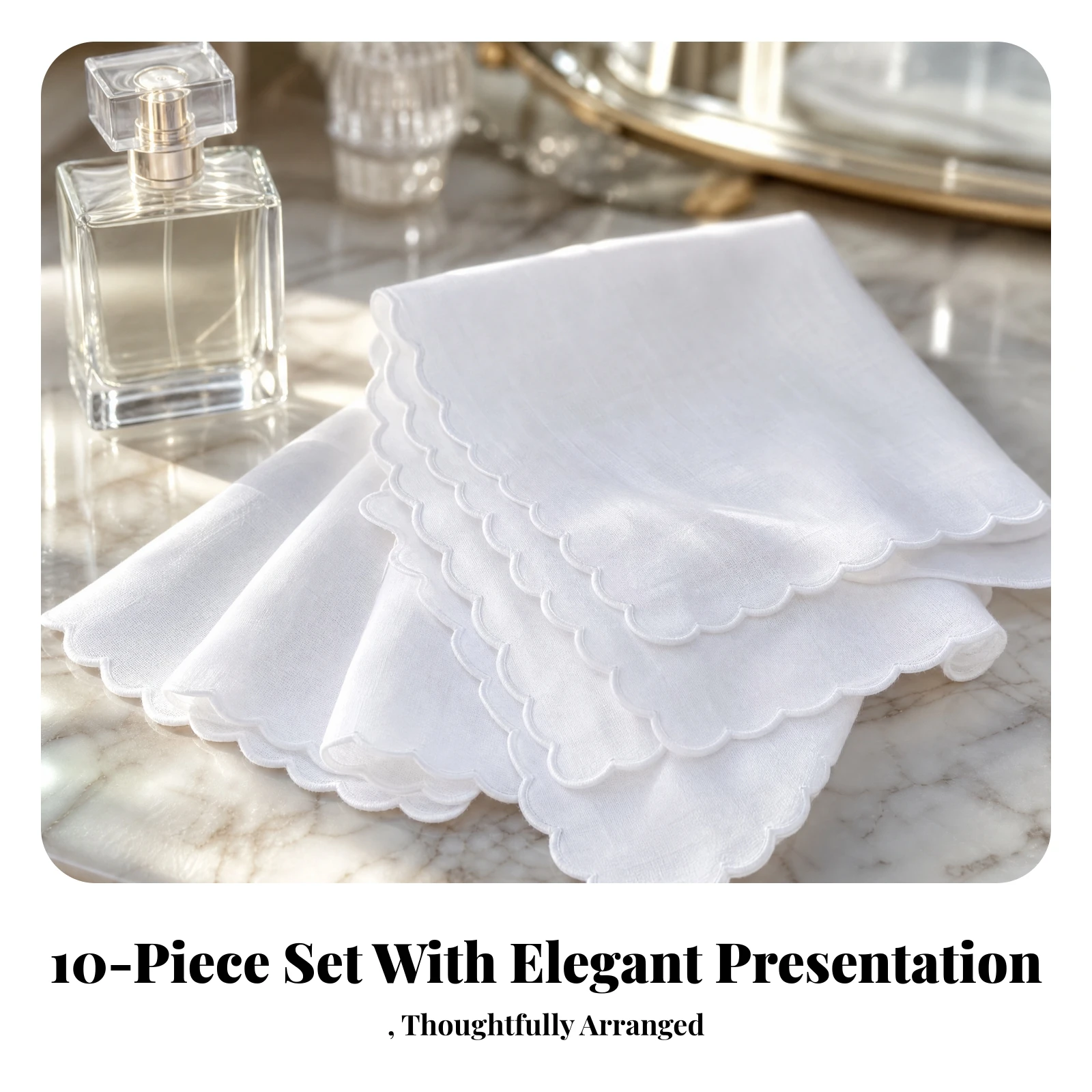 10 Pieces Square Cotton Handkerchief Soft White Cotton Handkerchiefs Embroidered Handkerchiefs Delicate Scalloped Edge Hankies