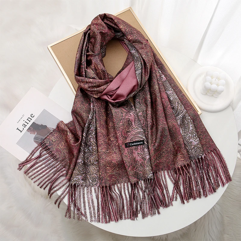 Elegant Fashion Paisley Designer Women Scarf Winter Hijabs Tassels Long Lady Shawls Cashmere Like Pashmina Hijabs Scarves Wraps