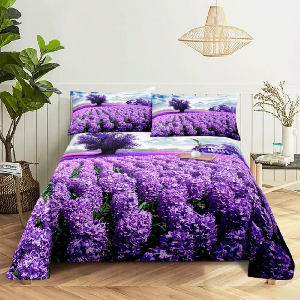 Conjunto de cama roxo, lençol, fronha, queen, king size, lanvender, borboleta, para quarto, macio, gêmeo, completo, duplo