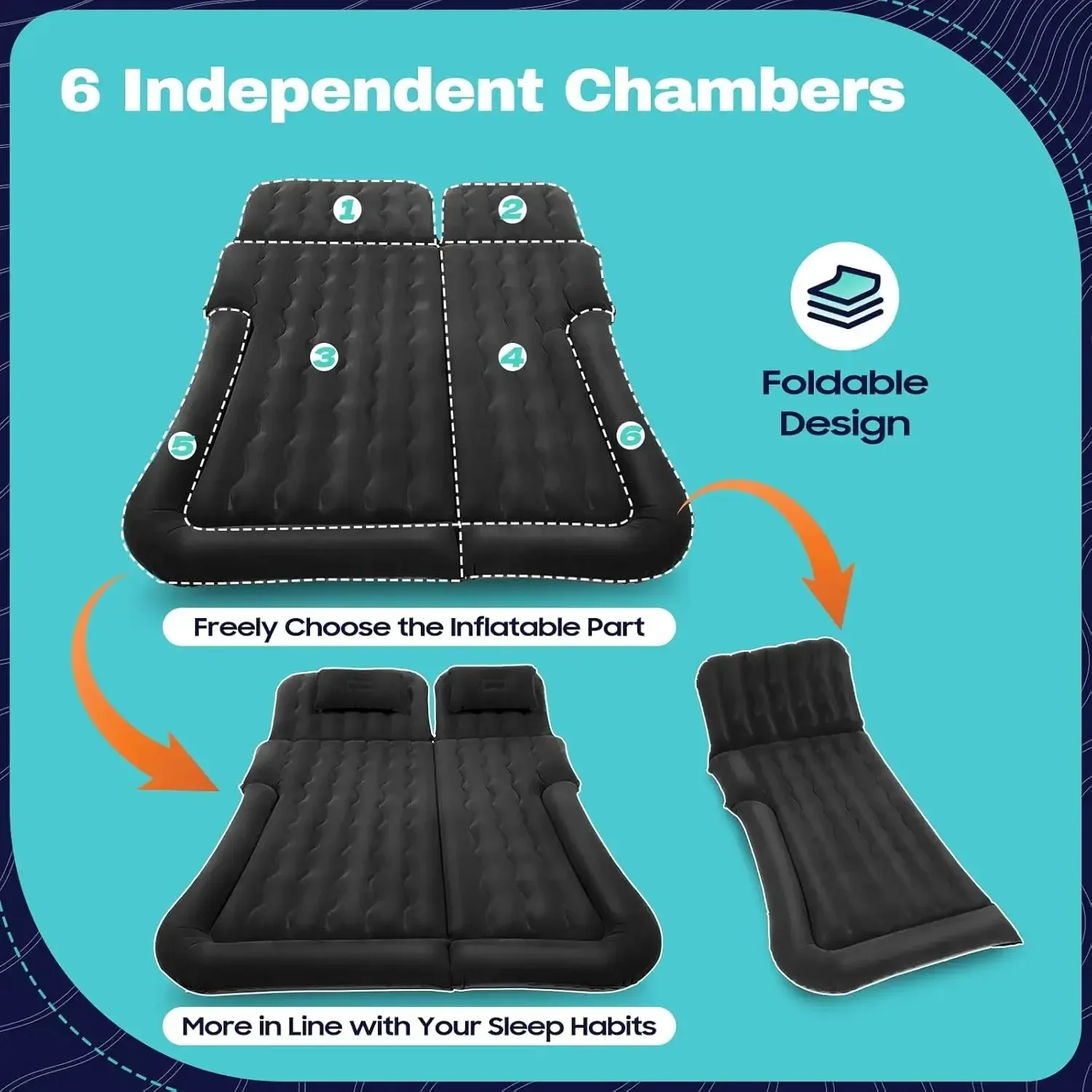 SUV Air Mattress Camping Bed with 2 Pcs Pillows, 68.9 * 51.2'' Inflatable Thickened Car Air Bed Travel Camping Bed with A - Image 3