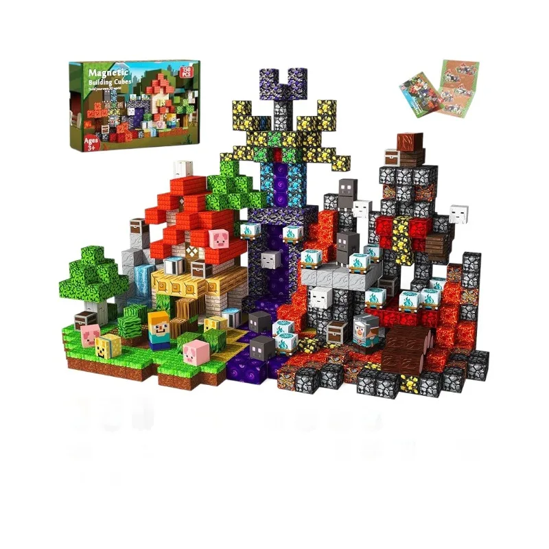 Magnetische Bausteine Mine World Magnet Cube Set für Jungen Mädchen Kind Alter 3+ DIY Modell Kinder Stem STEM Sensorisches Spielzeug Geschenk