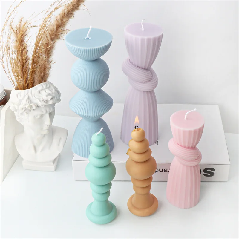 Upgraded Knot Cylindrical Candle Silicone Mold Bow Knot Stripe Cylindrical Candle Mold Vase Shape Candle Acrylic Plastic mold