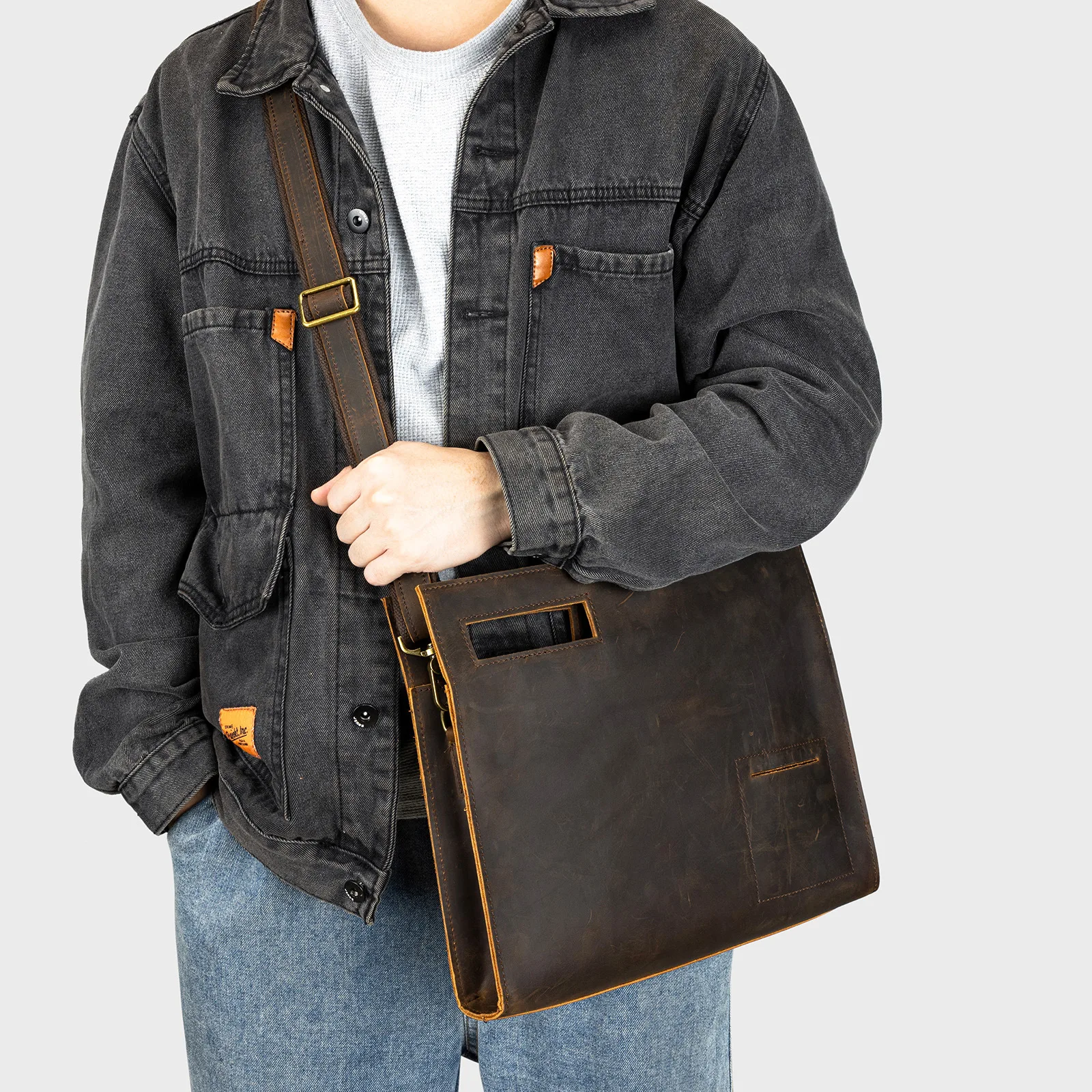 Bolsa de ombro masculina de couro vintage Bolsa crossbody casual