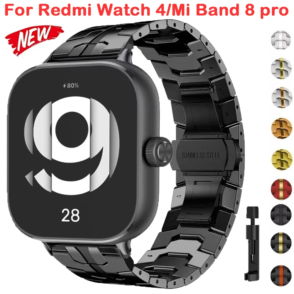 Stainless Steel Band For Redmi Watch 4 Strap Metal Butterfly Buckle Business Bracelet For Xiaomi Mi Band 8 pro Wristband Correa