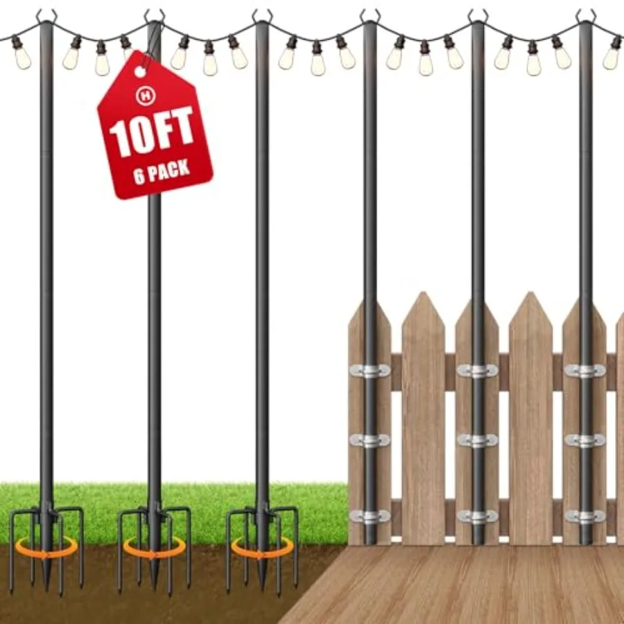 String Light Poles for Outside 10Feet Adjustable Outdoor Light Poles for String Lights Outdoor Lighting Stand with Fork for Pat