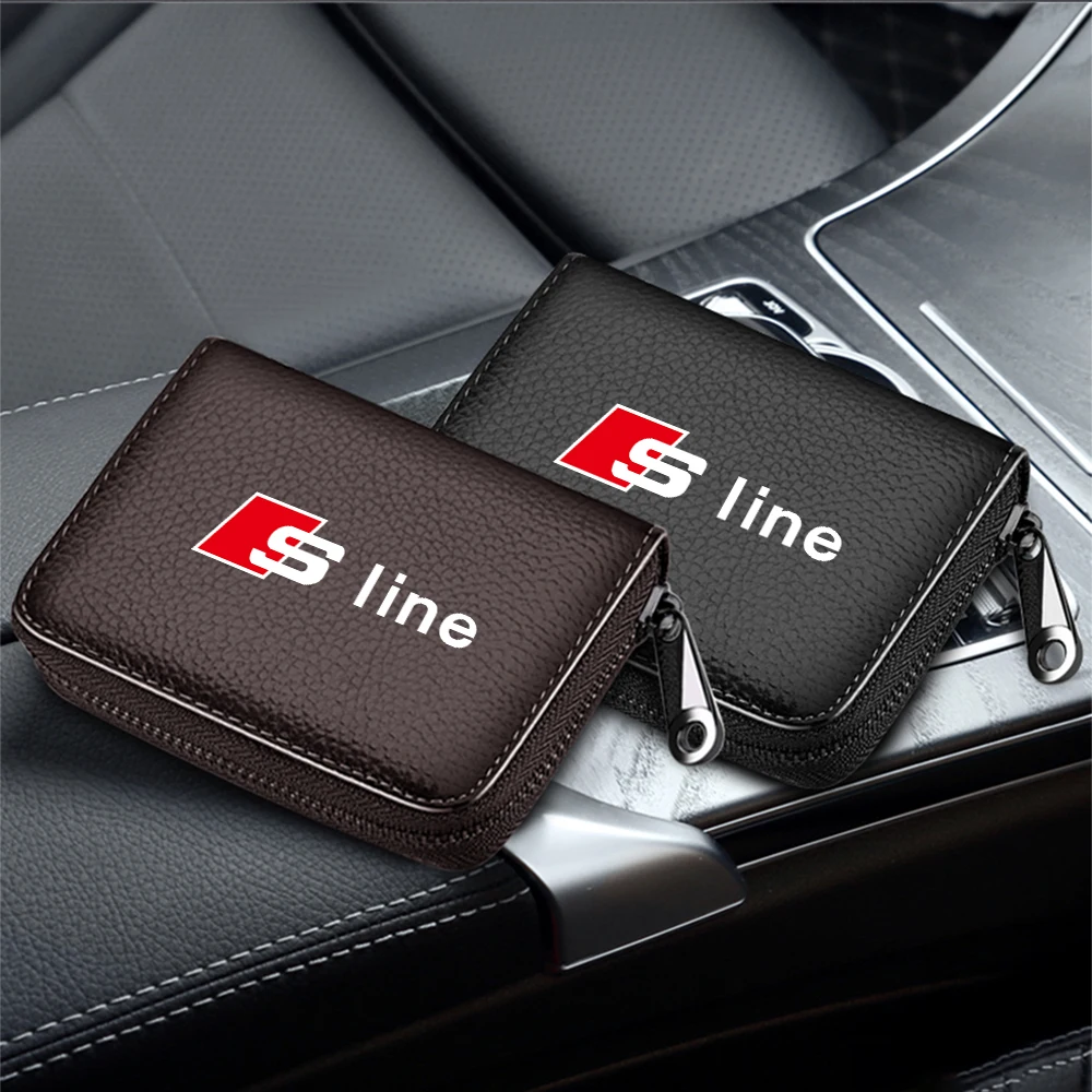 Leather Credit Card Holder Wallet ID Card Case Purse Storage Bag for Audi SLINE A1 A3 A4 B5 B6 B7 A5 A6 C5 C6 C7 A7 A8 Q3 Q5 Q7 view 6