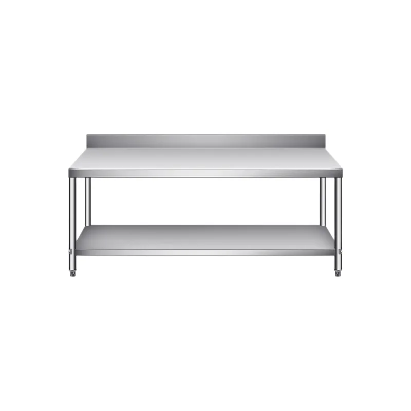 Stainless Steel Workbench Restaurant Kitchen Cutting Table With Backrest Double Layer Stainless Steel Packing Table With Wheels