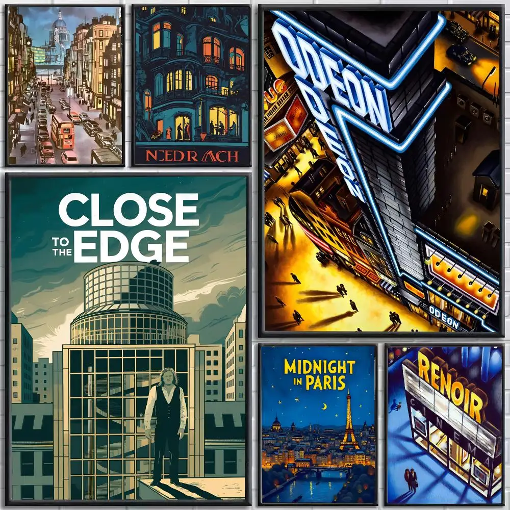 Art Edward Hopper City Poster Self-Adhesive HD Mural Wall Decals, Living Room Bedroom Home Decor Gift