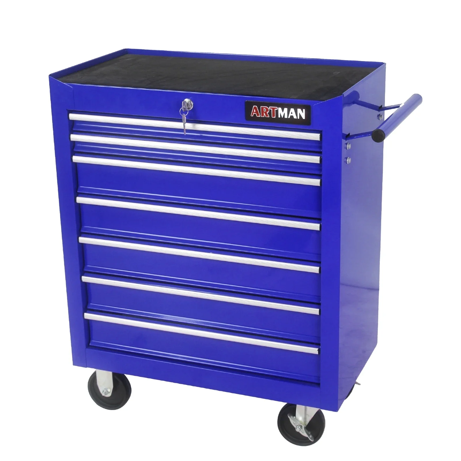 Cabinet, Box, 7 Drawer Rolling Tool Box with Key Lock for Garages, Workshops, Repair Shops, Blue; Steel Rolling Tool Boxes