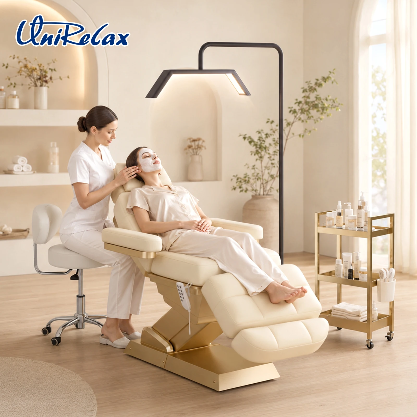 UniRelax Modern Salon Furniture 3 Motor Electric Massage Bed Adjustable Height PU Foldable for Beauty Salon Facial Treatments