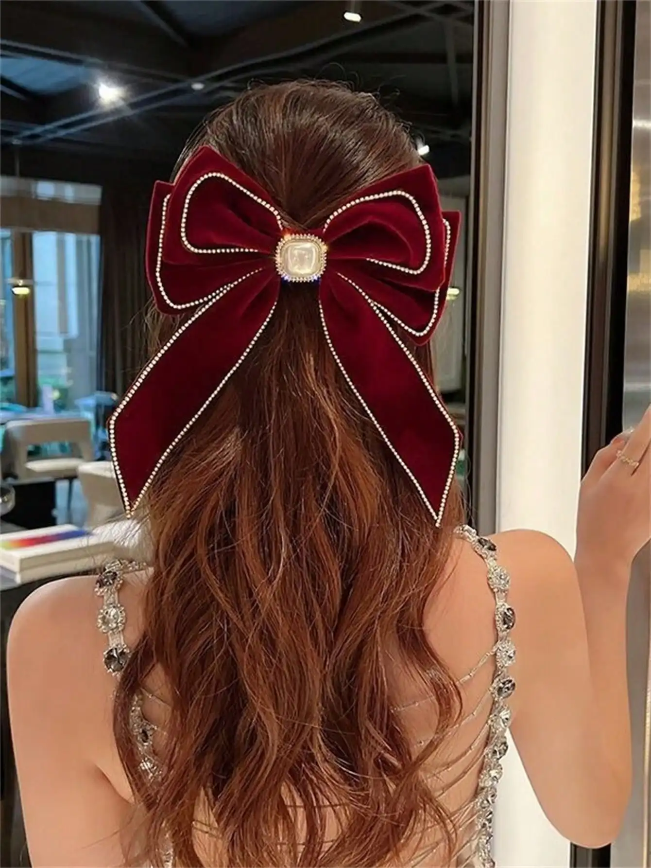 1 lady autumn-winter flannel with large bow spring clip net red fashion hair clip top clip