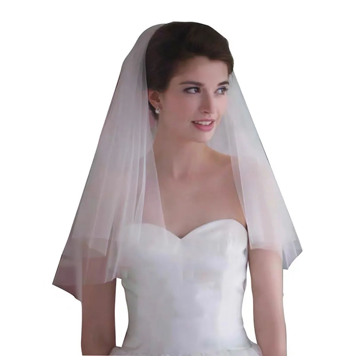 Voile de Mariage Blanc à 2 Niveaux, Longueur du Bout des Doigts, Accessoires pour Cheveux en Tulle, Bordure et Peigne en Dentelle Florale