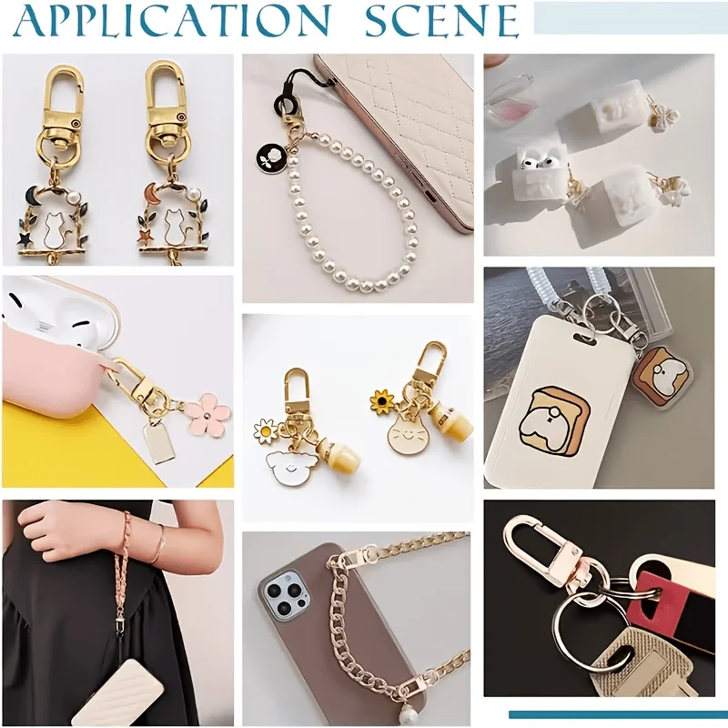 9set Rotatable Spring Key Hooks U Shaped Metal Rings DIY Handmade Pendant Connector Keychain Making Accessories Party Gifts