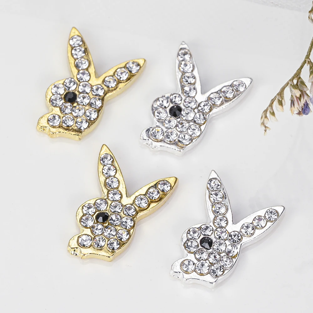 Luxury Nail Charms Gold Alloy Bunny Glitter Diamond Rhinestone Crystal for DIY Jewelry Manicure Nail Art Decorations Accessories