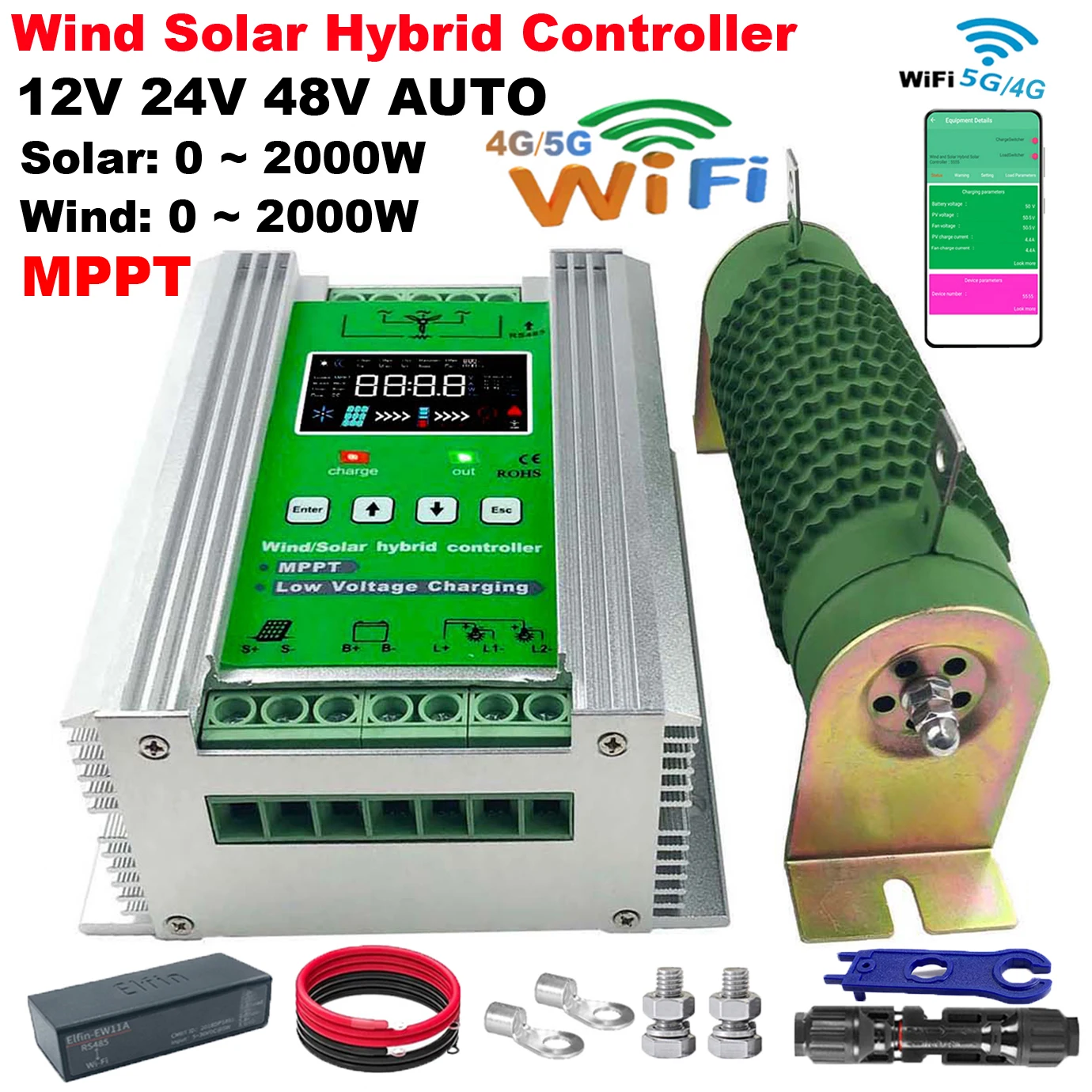 1000W-4000W WIFI Hybrid Solar Wind Charge Controller Power System MPPT Solar Regulator For 12V 24V 48V Lithium Lead-acid Battery