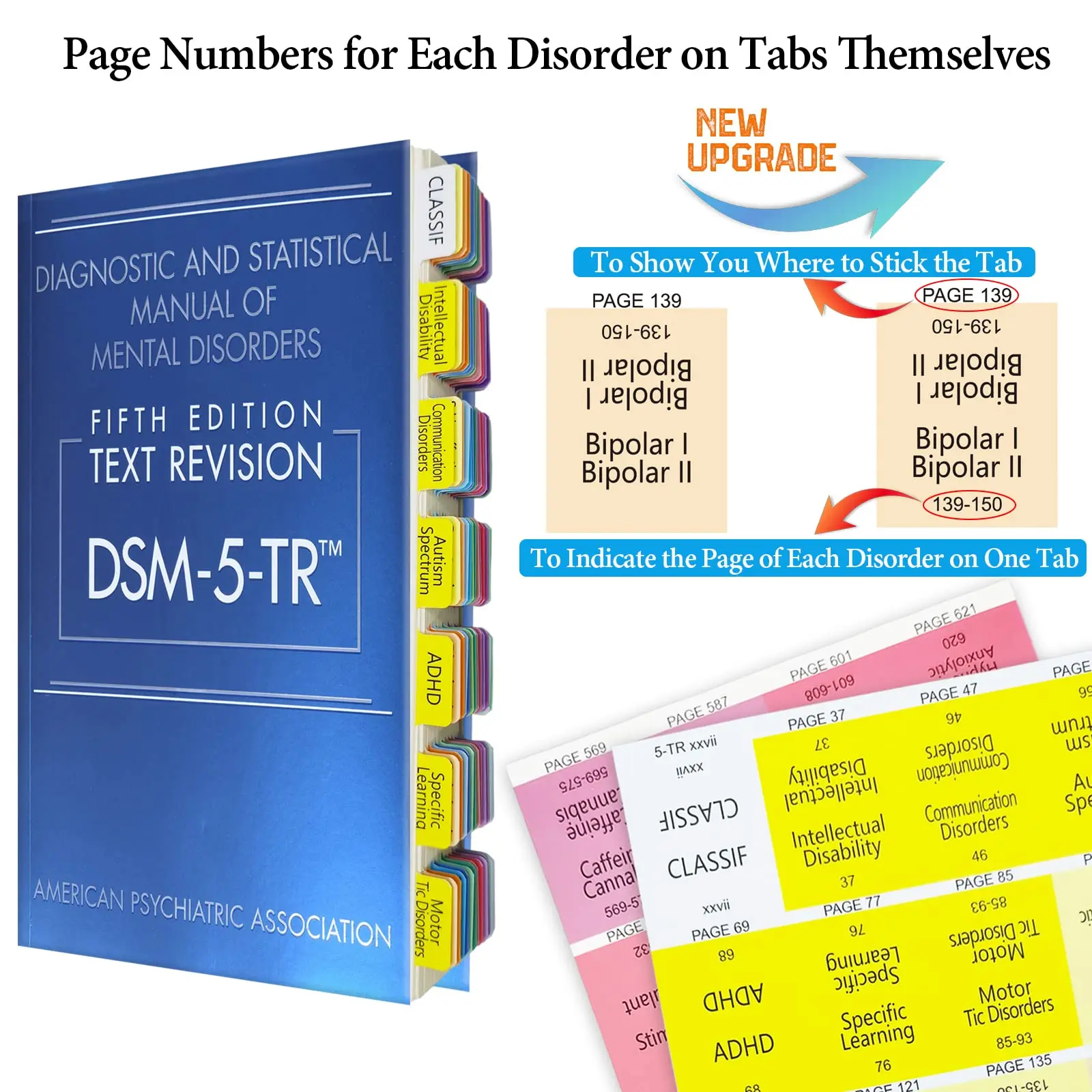 100-Pack Colorful & Laminated Dsm-5-Tr Tabs With Alignment Guide And Disorder Descriptions - Essential For Mental Health