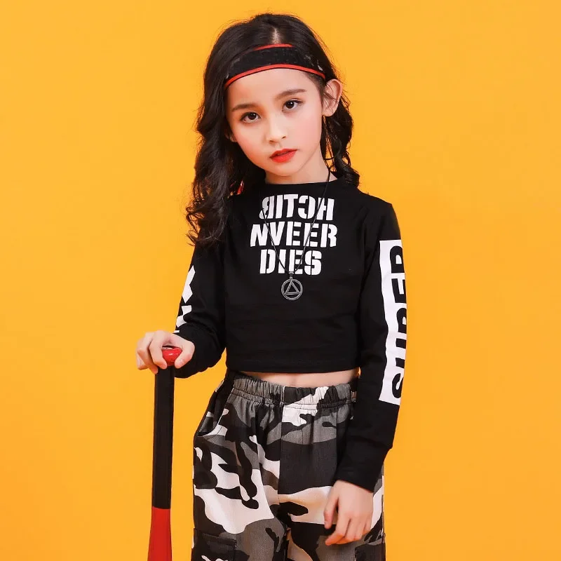 أزياء رقص الجاز للأطفال ، بأكمام طويلة ، بنطلون مموه ، ملابس هيب هوب ، أداء جاز للبنات ، XS1020 ، جديد ،