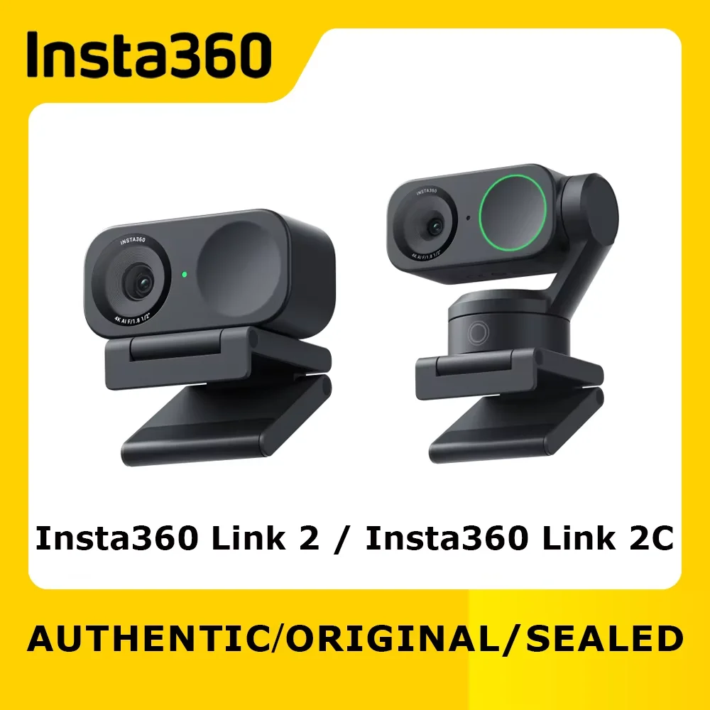 Original Insta360 Link 2 & Insta360 Link 2C, AI 4K Webcam, Pro Audio, For Streaming, Video Calls, Gaming, Works with Zoom, Teams