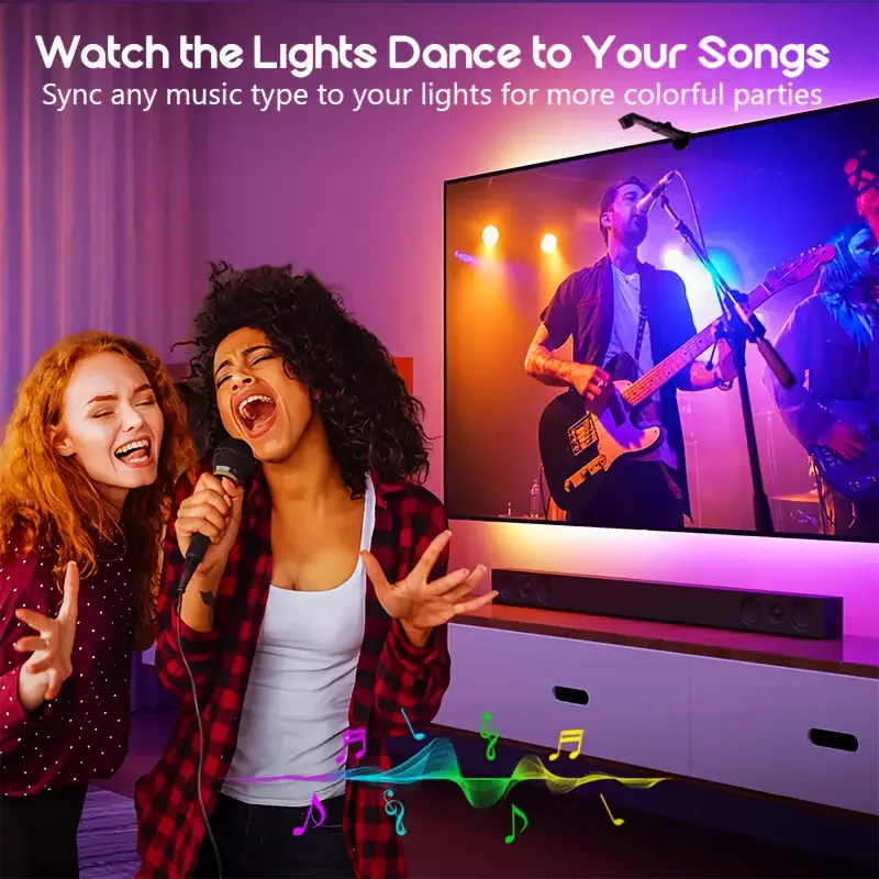 شريط إضاءة خلفي للتلفاز RGBIC LED مع مستشعر AR يتزامن مع التحكم في تطبيق الإضاءة المحيطة للشاشة لغرفة الألعاب لشاشات التلفاز مقاس 35-80 بوصة