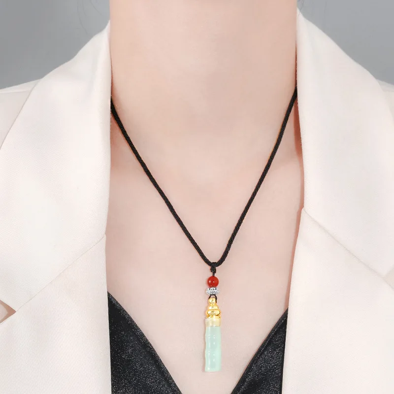 New in Chinese style Bamboo Necklace Natural Hotan Jade Pendant High grade Exquisite Vintage Woven Collar Chain Party Jewelry