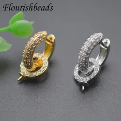 High Quality Metal Circle Shape Pin Round Earring Hooks Jewelry Findings Zircon Beads Setting fit Half hole Stones