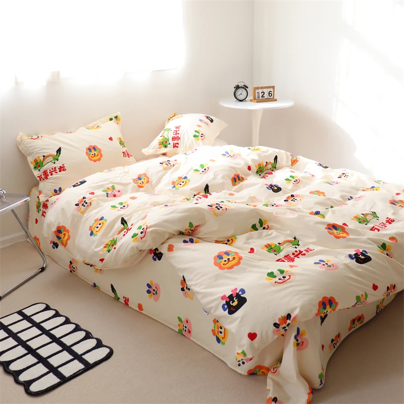 

4-Piece Fitted Cover Hotel Pillowcase Set Bedding 3-Piece Bed Duvet Comfortable Cotton Nordic Flat Soft Breathable Modern Sheet