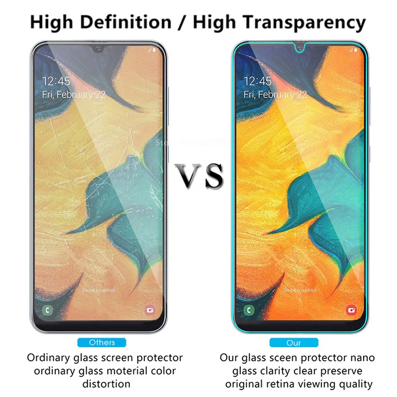 2PCS Glass 9H HD Tempered Glass for Samsung A50 A40 A30 A10E A20E Screen Protector for Samsung Galaxy A90 A80 A70 A60 A2 Core