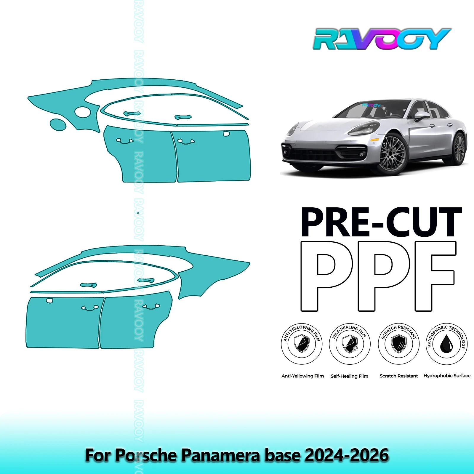 

For Porsche Panamera base 2024-2026 8.5mil Clear Matte Pre-Cut PPF Door & A/B Pillar Kit TPU Paint Protection Film Set