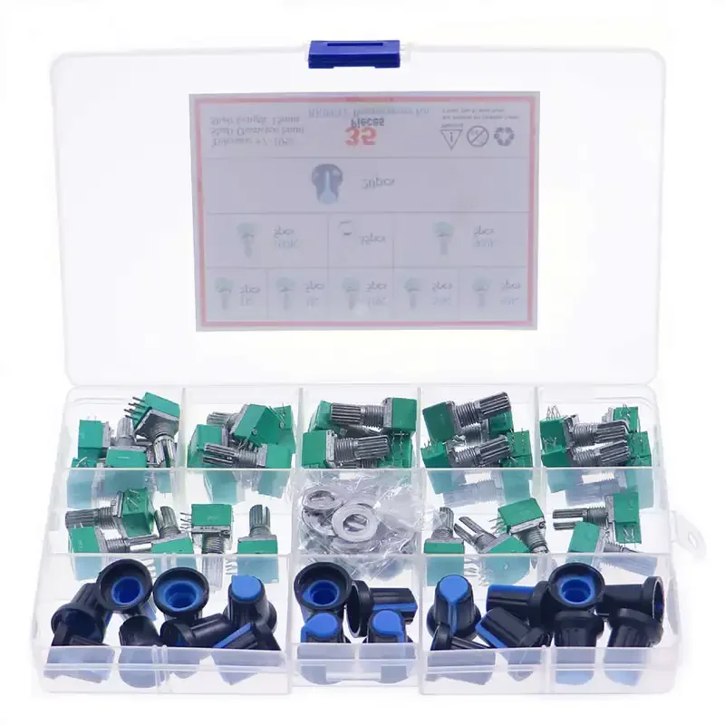 35pcs/Box audio 6pin shaft 15mm amplifier sealing potentiometer 1K/5K/10K/20K/50K/100K/500K with knob Assorted kit set