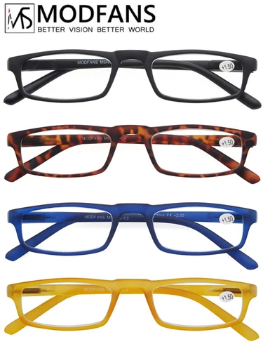 MODFANS Gafas de lectura - 4 pares de lectores de moda Bisagra de resorte de marco estrecho para hombres y mujeres