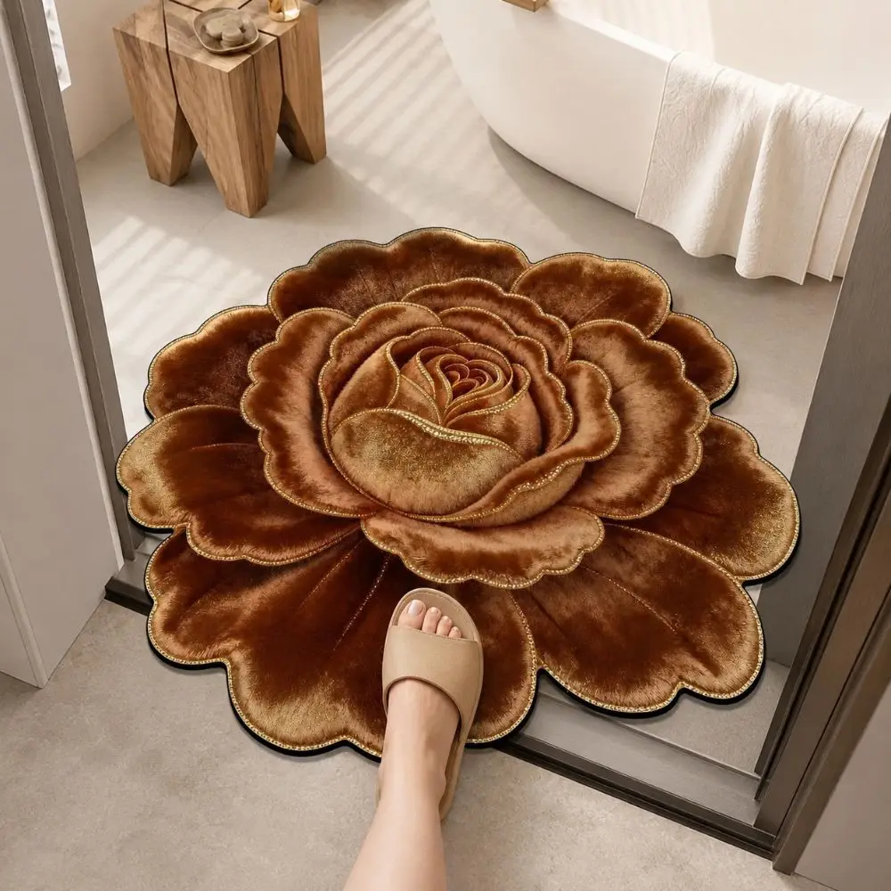 Flowers Optical Illusion Doormat Non-slip Lifelike Bathroom Carpet Abrasion-resistant Water-absorbing Bedroom Door Rug