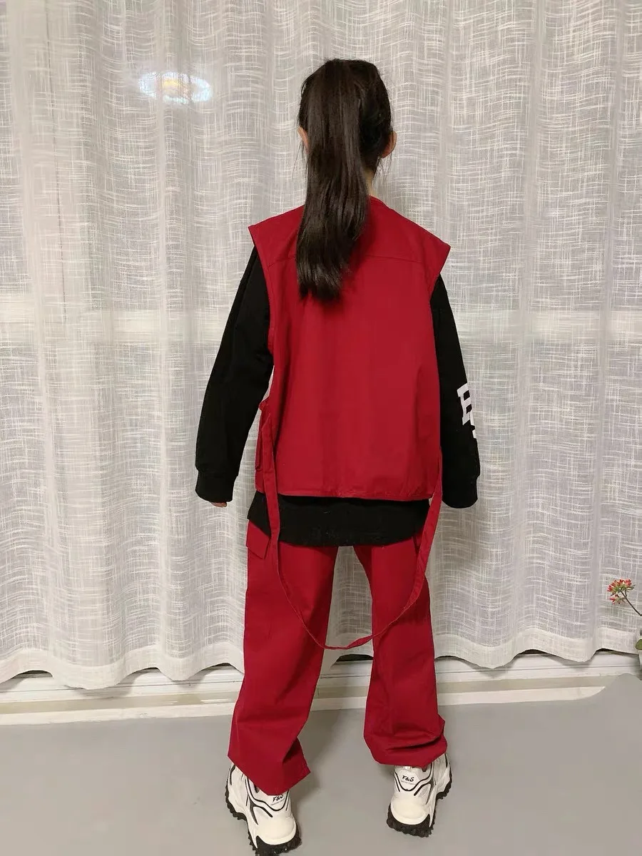 زي أداء للأطفال، مجموعة رقص الشوارع، زي رقص رائع وسيم للأولاد، زي رقص المدرج للفتيات على طراز الهيب هوب #4