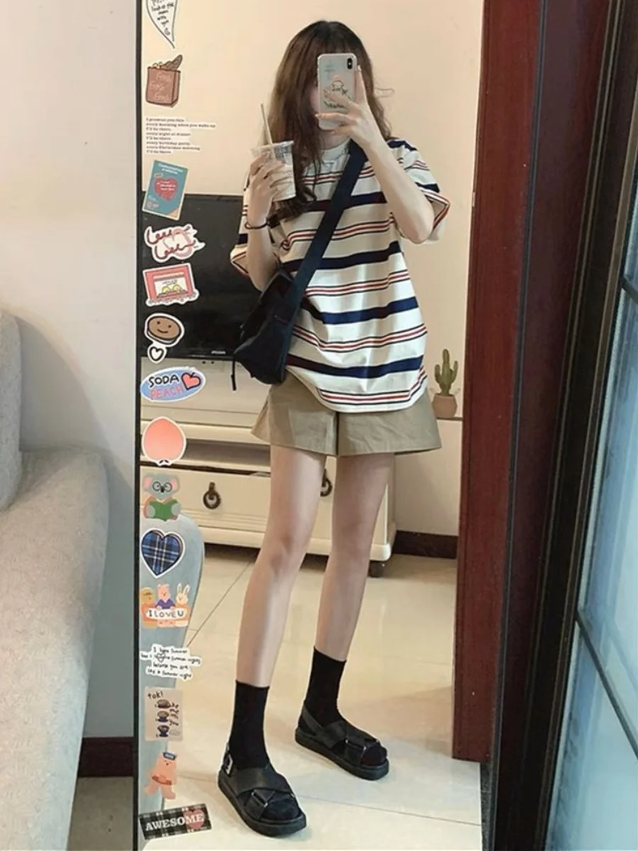 

Летний спортивный костюм для женщин: свободный повседневный комплект из двух предметов в корейском стиле, из полиэстера, с круглым вырезом, без рукавов