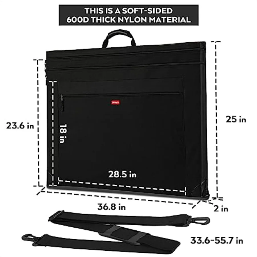 حقيبة محفظة فنية خفيفة الوزن من Nicpro مقاس 24 × 36 حافظة من القماش باللون الأسود مع حزام كتف قابل للفصل وزوايا جلدية كار #3