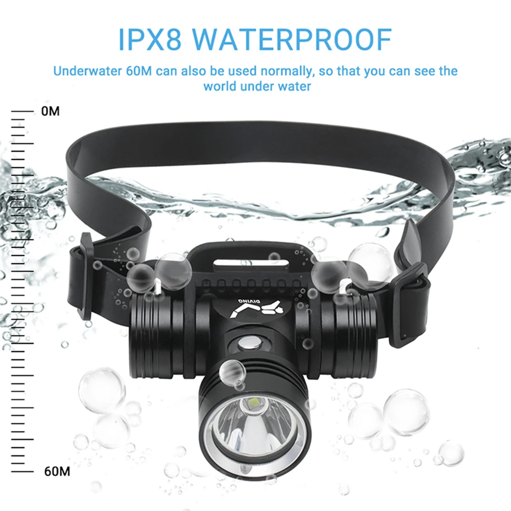 BORUiT B14 LED Scuba Diving Headlamp Powerful 1000LM IPX8 Waterproof Headlight Underwater 60M 18650 Battery Dive Head Torch