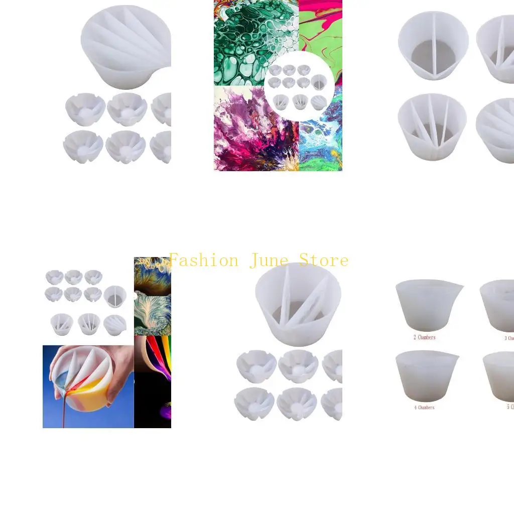 

N5KA Силиконовая сплит -чашка 3/3/4/5 камер многоразовые силиконовые заливы разделенные чашки для жидкой арт акриловой краски