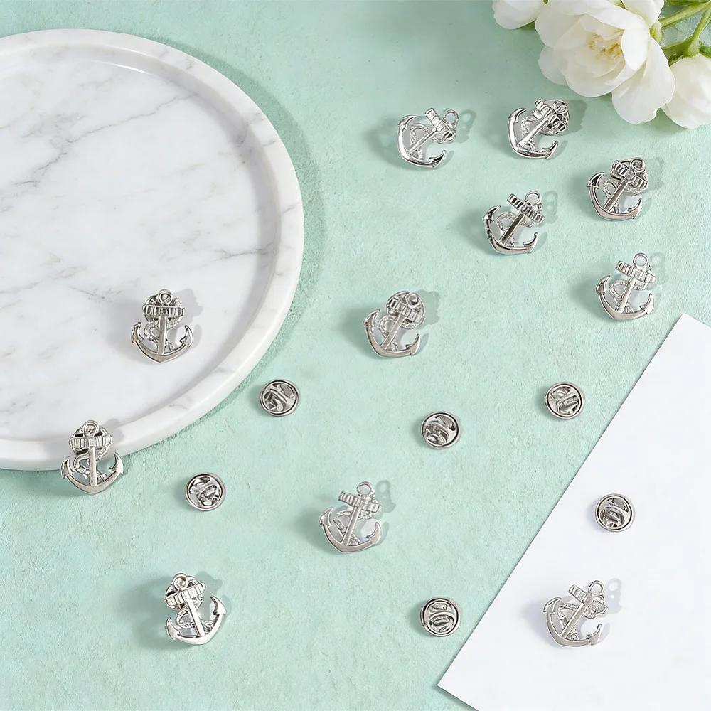 15Pcs Anchor Lapel Pin Backs Platinum Nautical Brooch Clutch Anchor Jewelry Pin Broach Brooch 21.5mm Long
