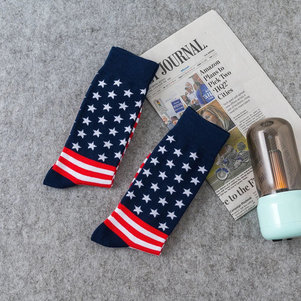 

2Pairs Boy Socks Cotton Warm Stockings American Flag Pattern Soft Comfortable Autumn Winter Casual Cotton Made Warm Stockings