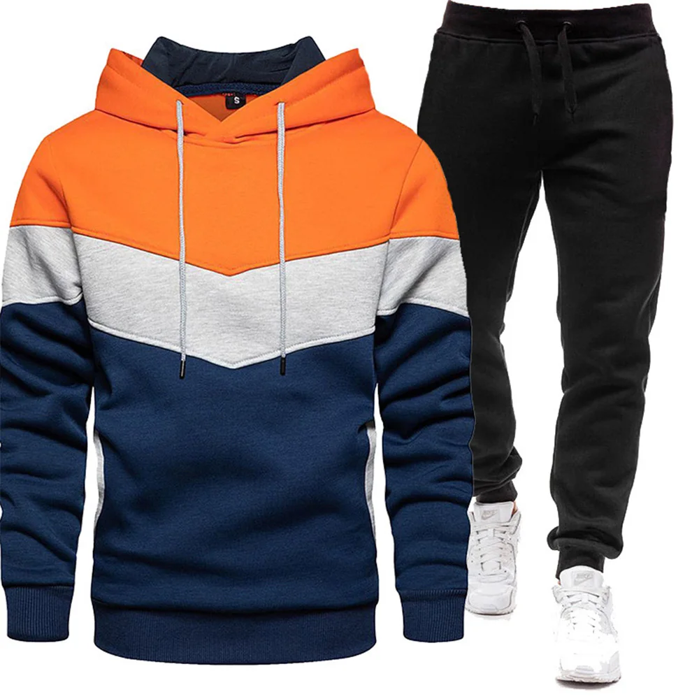 New autumn and winter men\'s hoodie set, fashionable and casual men\'s multi pocket zipper hoodie+sweatpants 2-piece jacket