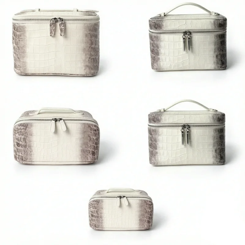 Himalaya Series Genuine Leather Crocodile Pattern Cosmetic Bag Free Initials Cowhide Large Capacity Jewelry Storage Makeup Bag
