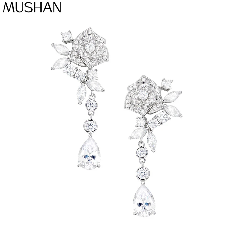 MS MuShan Brand Jewelry 925 Sterling Silver Earrings Cubic Zirconia 7A Chandelier Casual Ladies Rhodium Plated Fine Earring