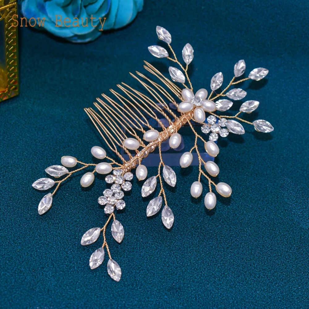 A467 Bride Headdress Hair Comb Handmade Bridal Hair Clip for Party Tiara Pearl Headpieces Handmade Wedding Hair Accessories