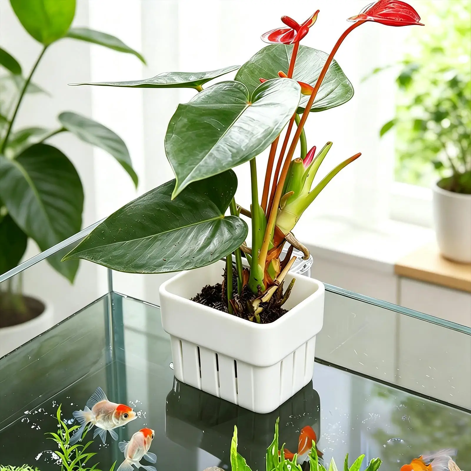 Aquarium Plant Holder Transparent Aquarium Wall mounted planting hanging basket fish tank landscaping water grass fixed basket
